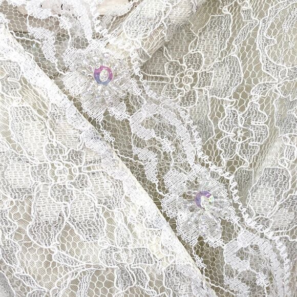 Lace Prom Party Dress S/M White Midi Rhinestone Bead Fairy Western Babydoll NWT - Picture 7 of 12